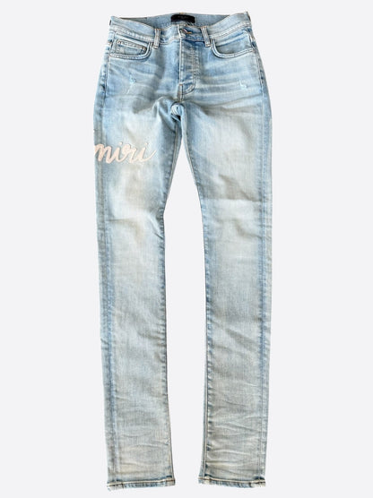 Amiri Clay Indigo & White Script Applique Logo Jeans