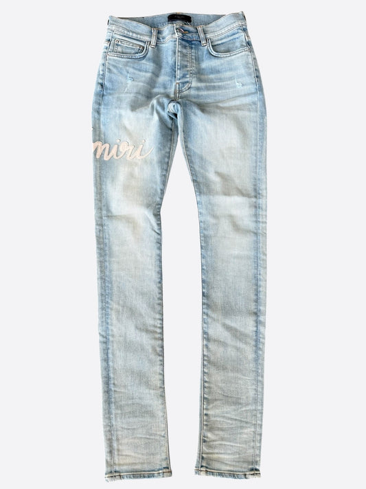 Amiri Clay Indigo & White Script Applique Logo Jeans