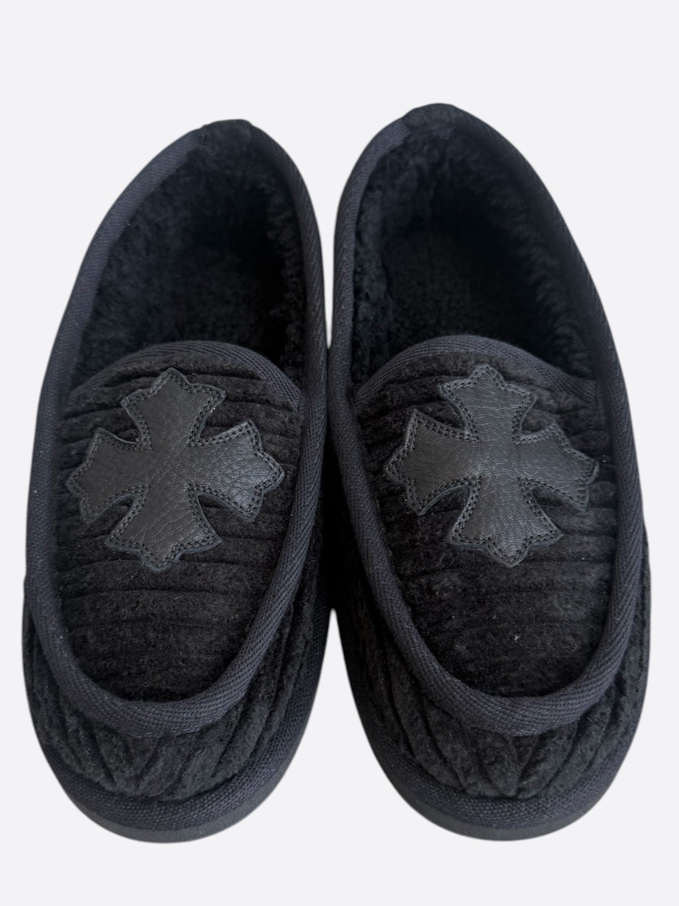 Chrome Hearts Black Corduroy Cross Patch Slippers