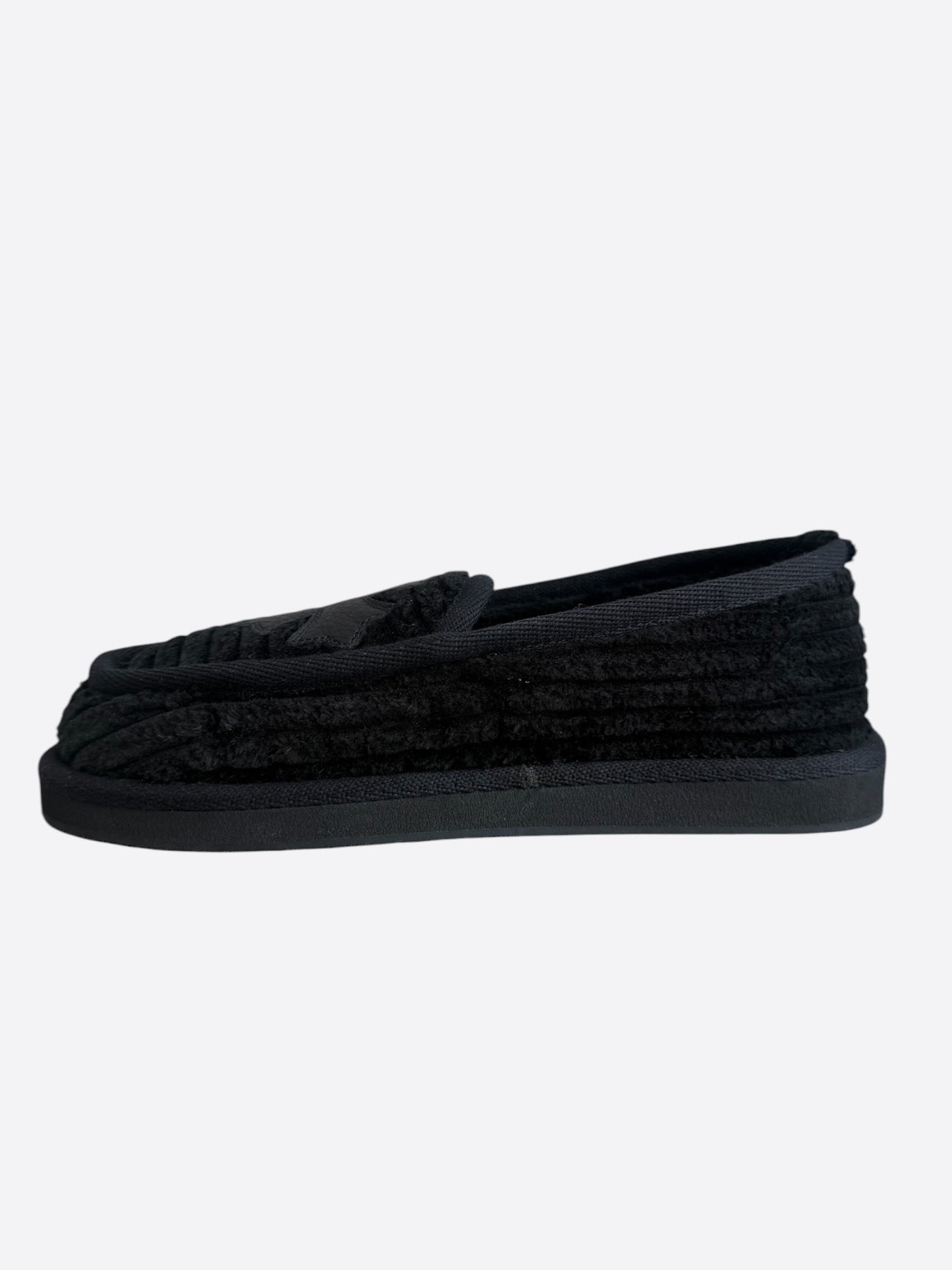 Chrome Hearts Black Corduroy Cross Patch Slippers