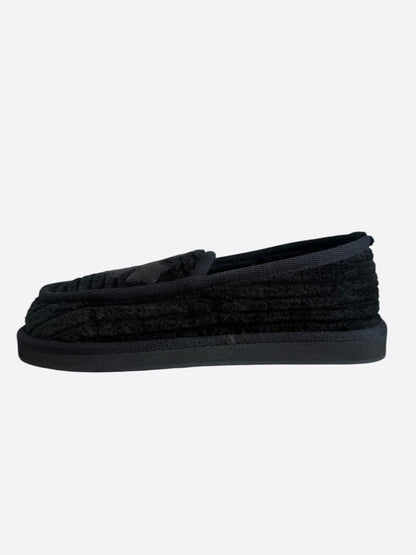 Chrome Hearts Black Corduroy Cross Patch Slippers