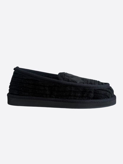 Chrome Hearts Black Corduroy Cross Patch Slippers