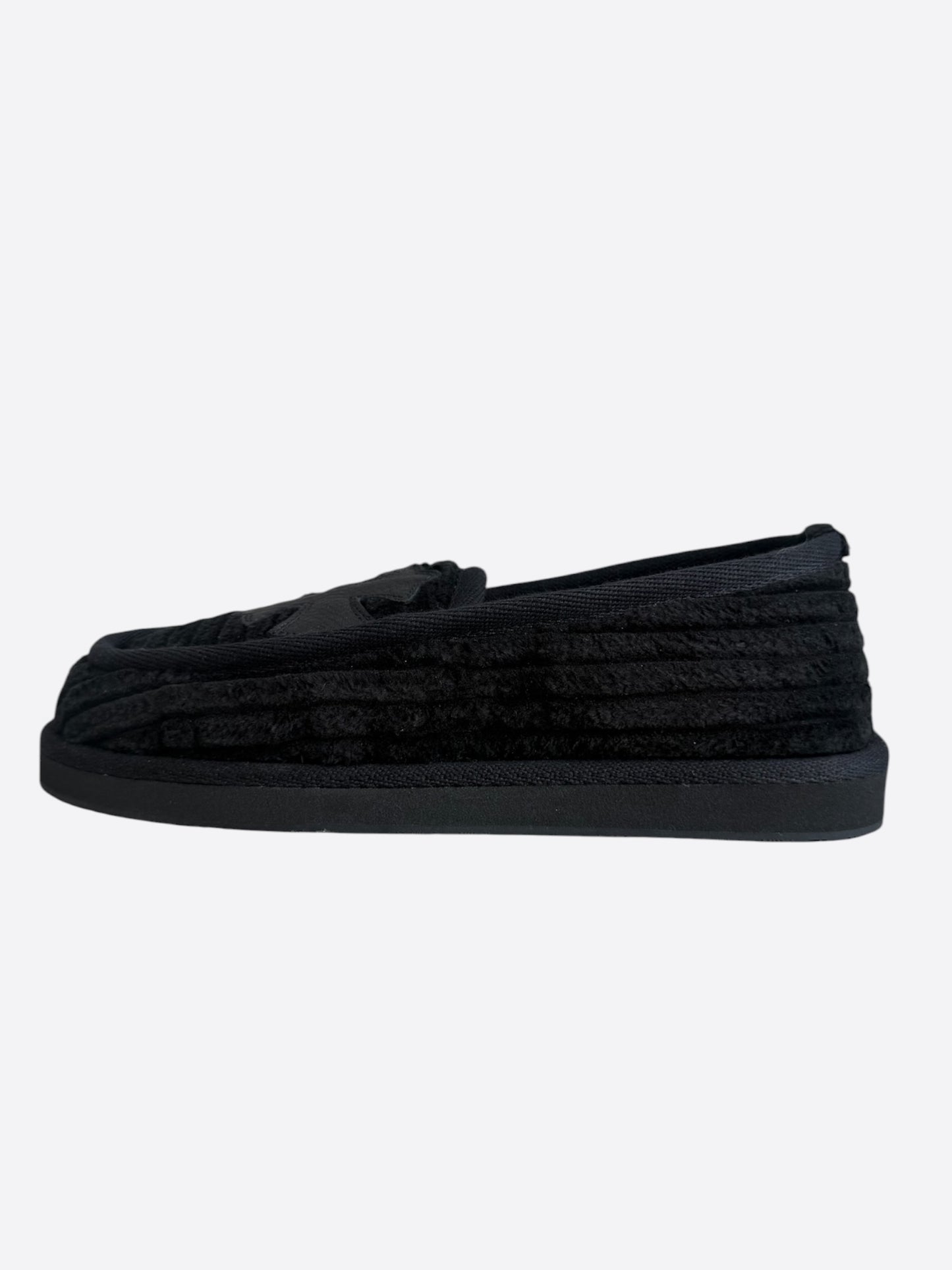 Chrome Hearts Black Corduroy Cross Patch Slippers