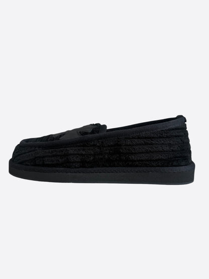 Chrome Hearts Black Corduroy Cross Patch Slippers