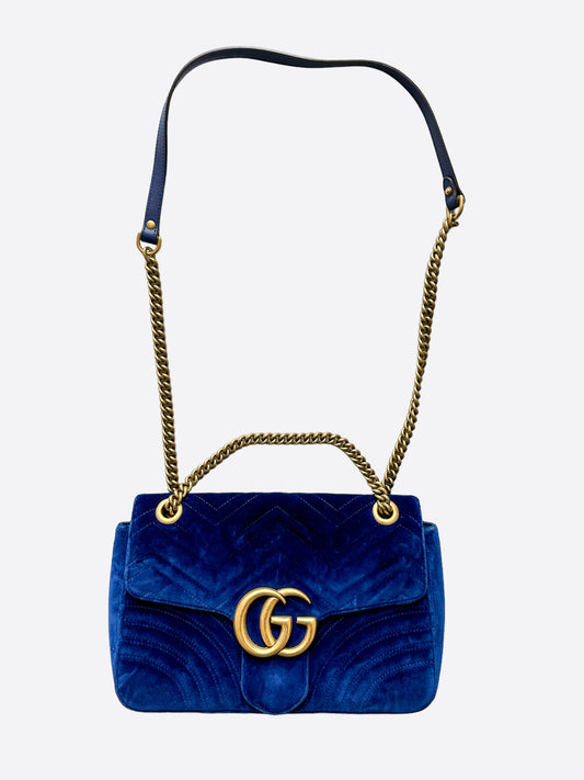 Gucci GG Marmont Cobalt Blue Velvet Shoulder Bag