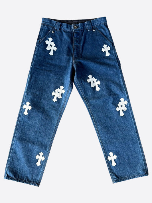 Chrome Hearts Blue & White Cross Patch Carpenter Jeans
