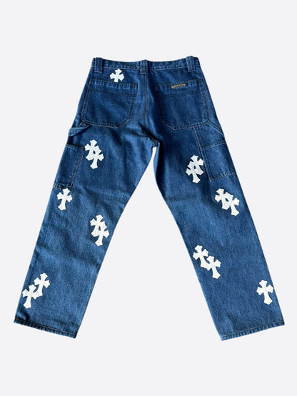 Chrome Hearts Blue & White Cross Patch Carpenter Jeans