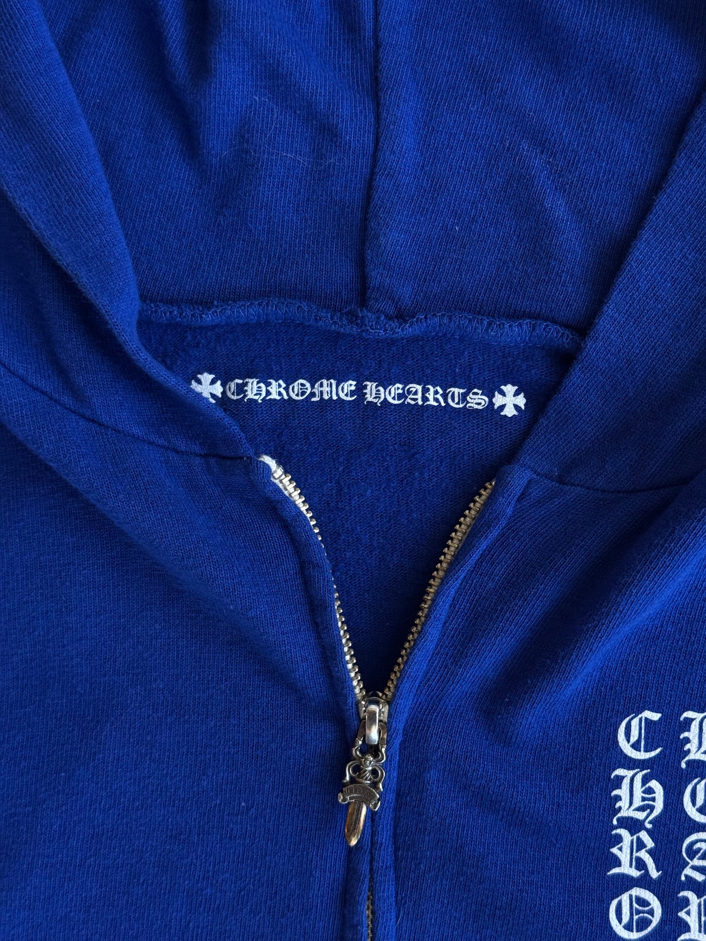 Chrome Hearts Blue & White Stars Scroll Logo Zip Up Hoodie