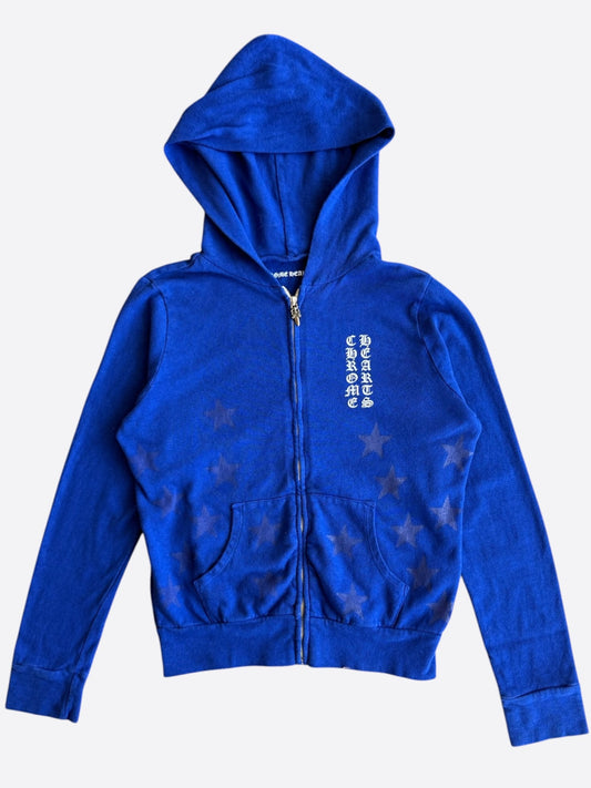 Chrome Hearts Blue & White Stars Scroll Logo Zip Up Hoodie