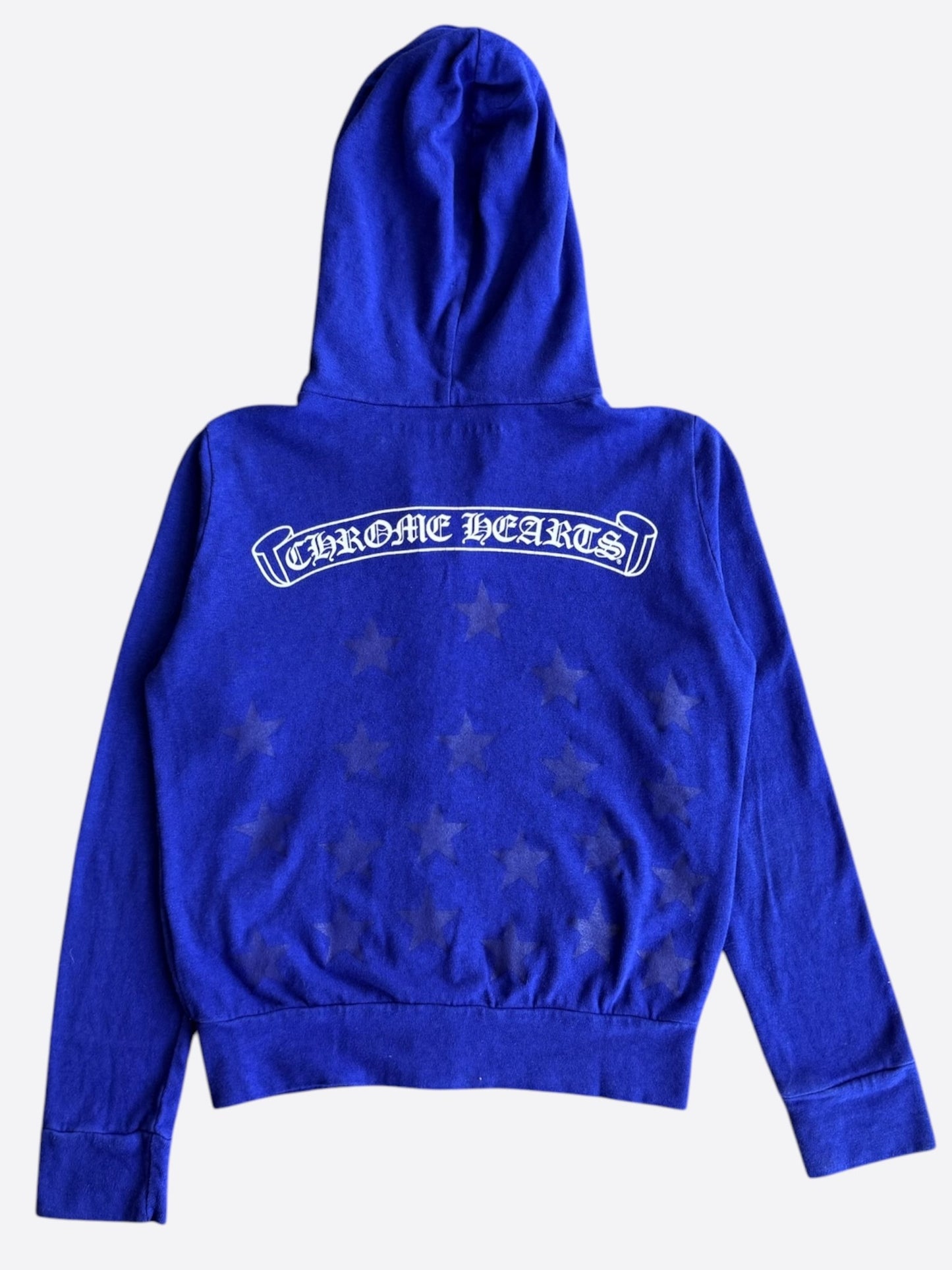 Chrome Hearts Blue & White Stars Scroll Logo Zip Up Hoodie