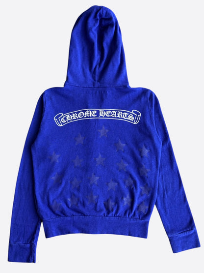Chrome Hearts Blue & White Stars Scroll Logo Zip Up Hoodie
