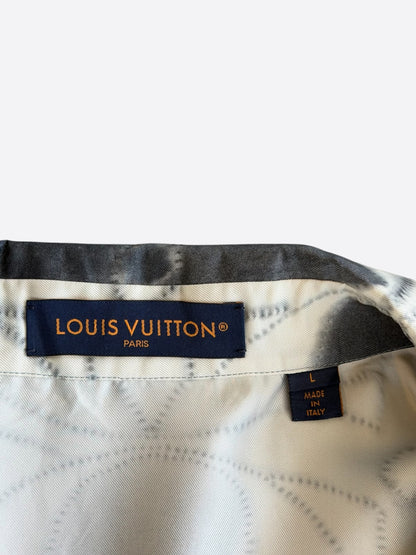 Louis Vuitton White & Grey Shibori Monogram Silk Button Up Shirt