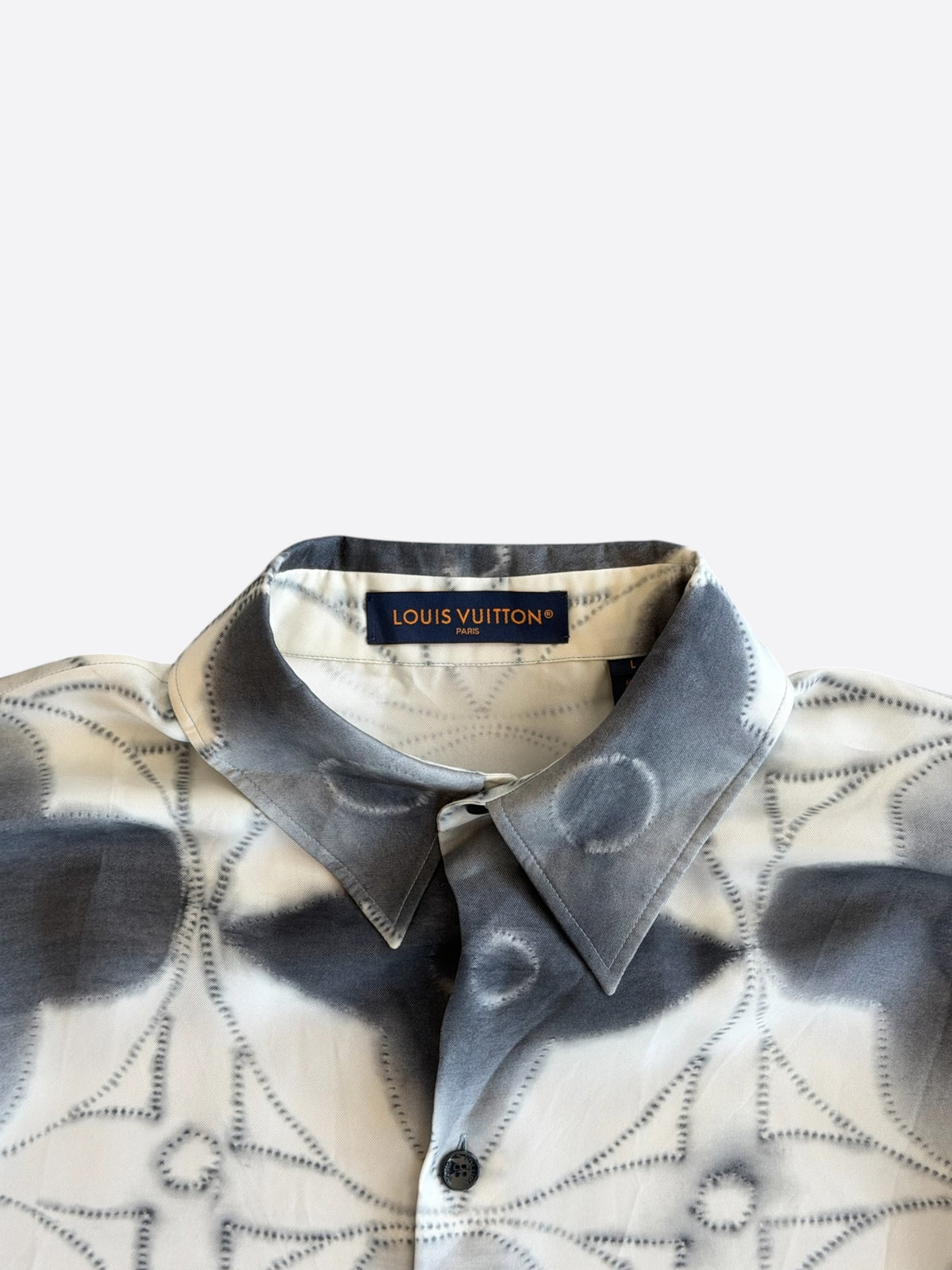 Louis Vuitton White & Grey Shibori Monogram Silk Button Up Shirt