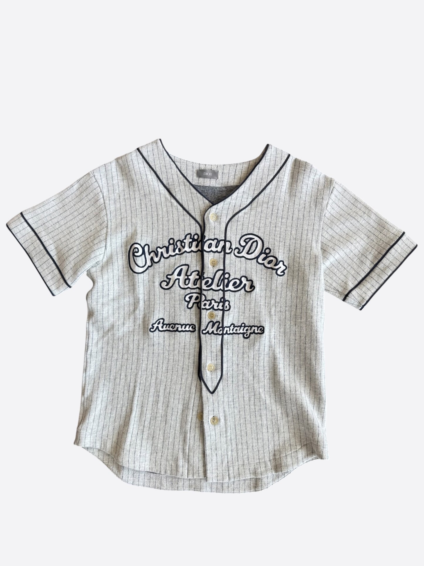 Dior Grey & Black Pinstripe Atelier Embroidered Logo Baseball Jersey