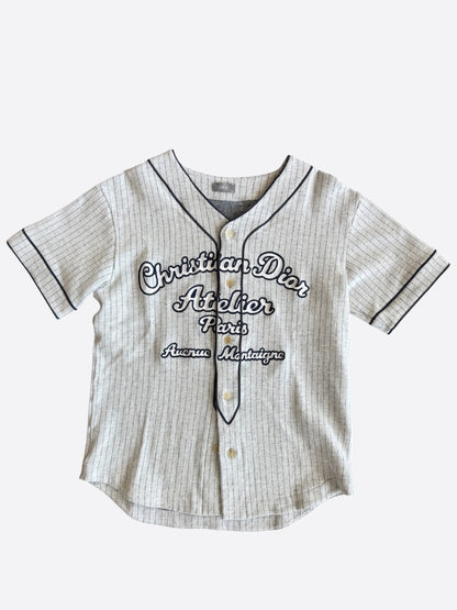 Dior Grey & Black Pinstripe Atelier Embroidered Logo Baseball Jersey