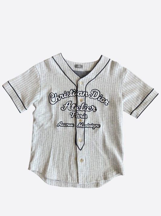 Dior Grey & Black Pinstripe Atelier Embroidered Logo Baseball Jersey