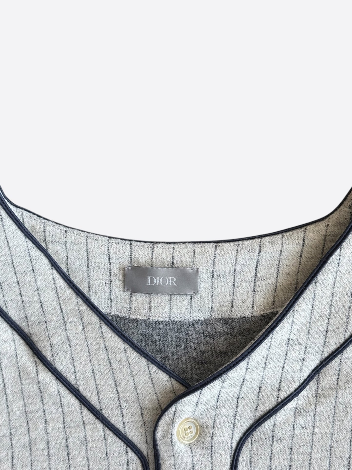 Dior Grey & Black Pinstripe Atelier Embroidered Logo Baseball Jersey