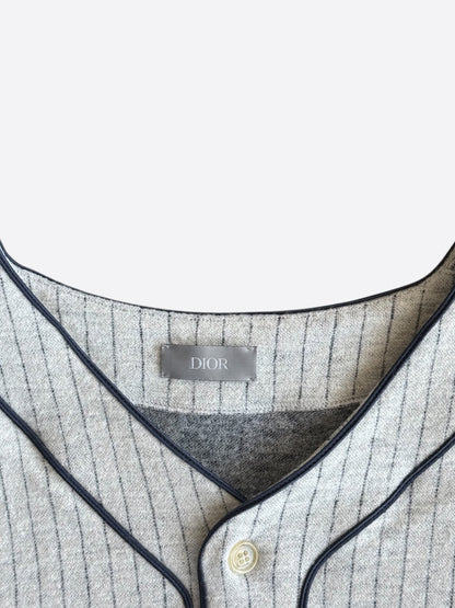 Dior Grey & Black Pinstripe Atelier Embroidered Logo Baseball Jersey
