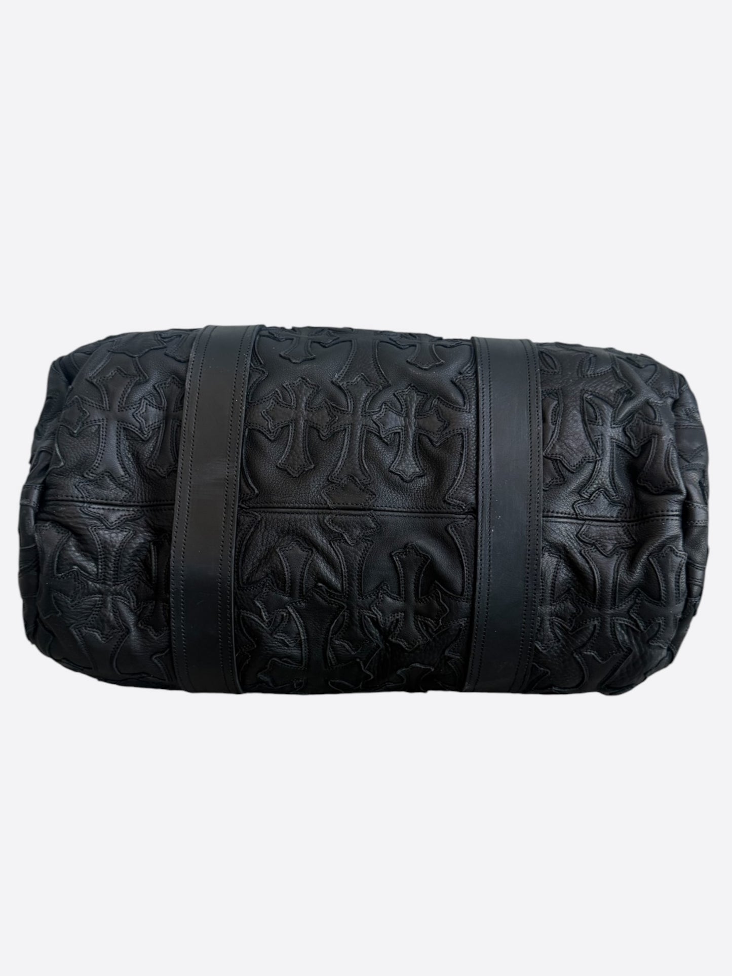 Chrome Hearts Black Leather Cross Patch Duffel Bag