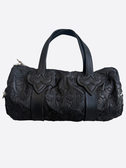 Chrome Hearts Black Leather Cross Patch Duffel Bag