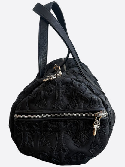Chrome Hearts Black Leather Cross Patch Duffel Bag