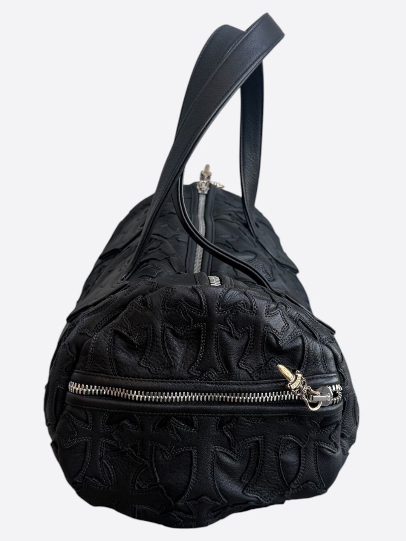 Chrome Hearts Black Leather Cross Patch Duffel Bag