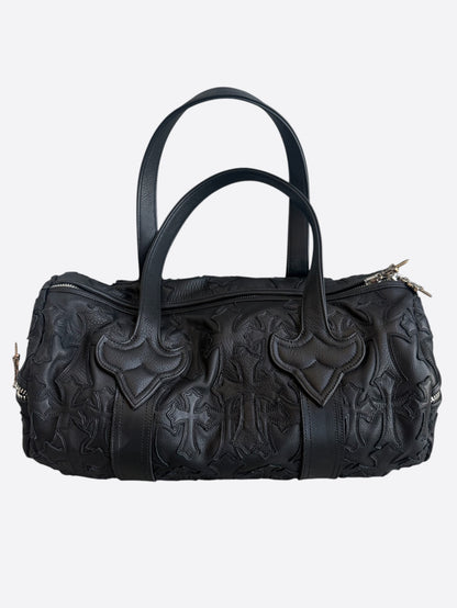 Chrome Hearts Black Leather Cross Patch Duffel Bag