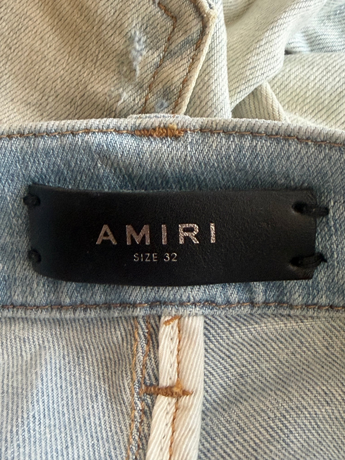 Amiri Light Indigo & Zebra Sequin Patch MX1 Jeans