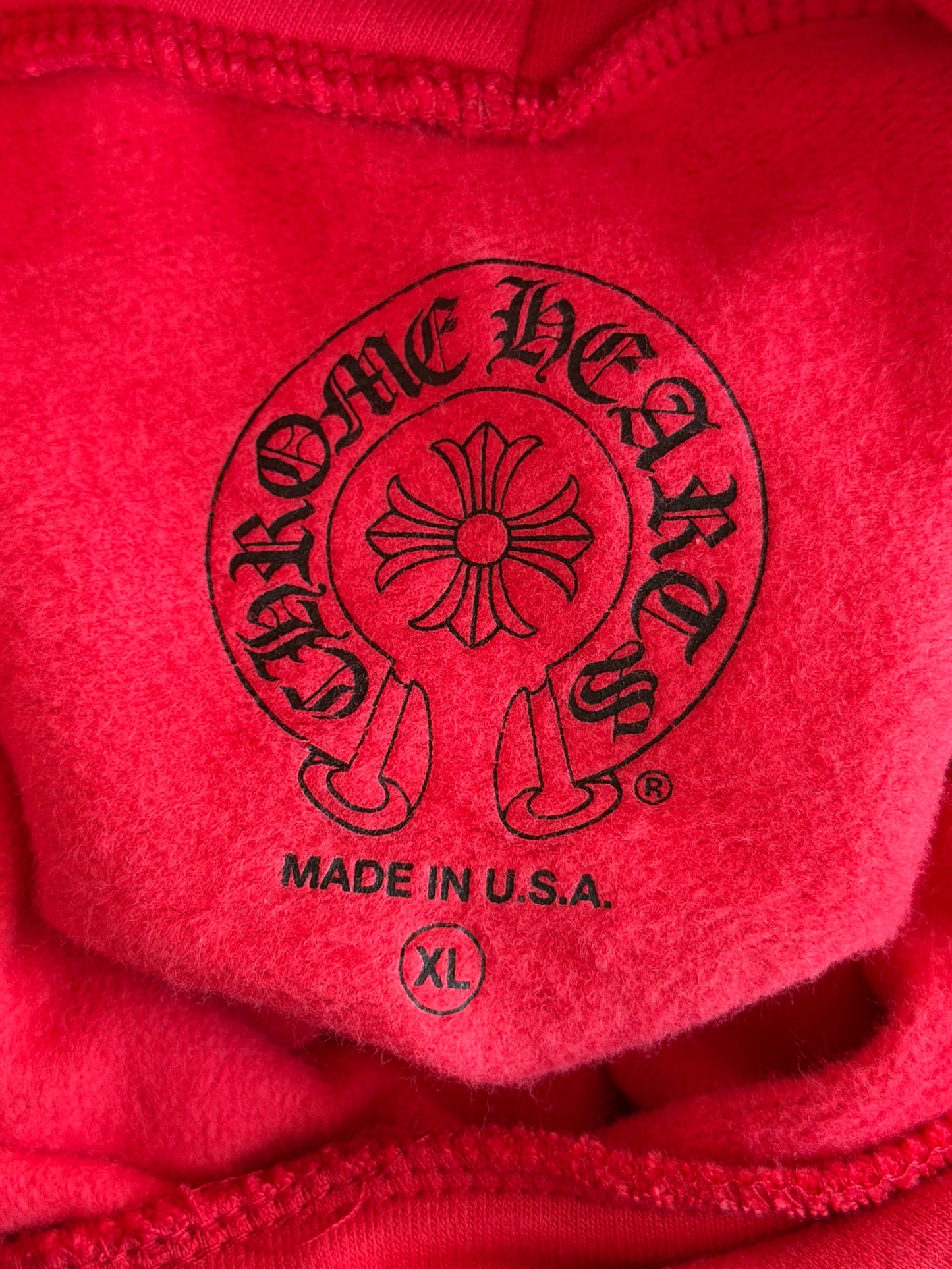 Chrome Hearts Red & White Scroll Logo Hoodie