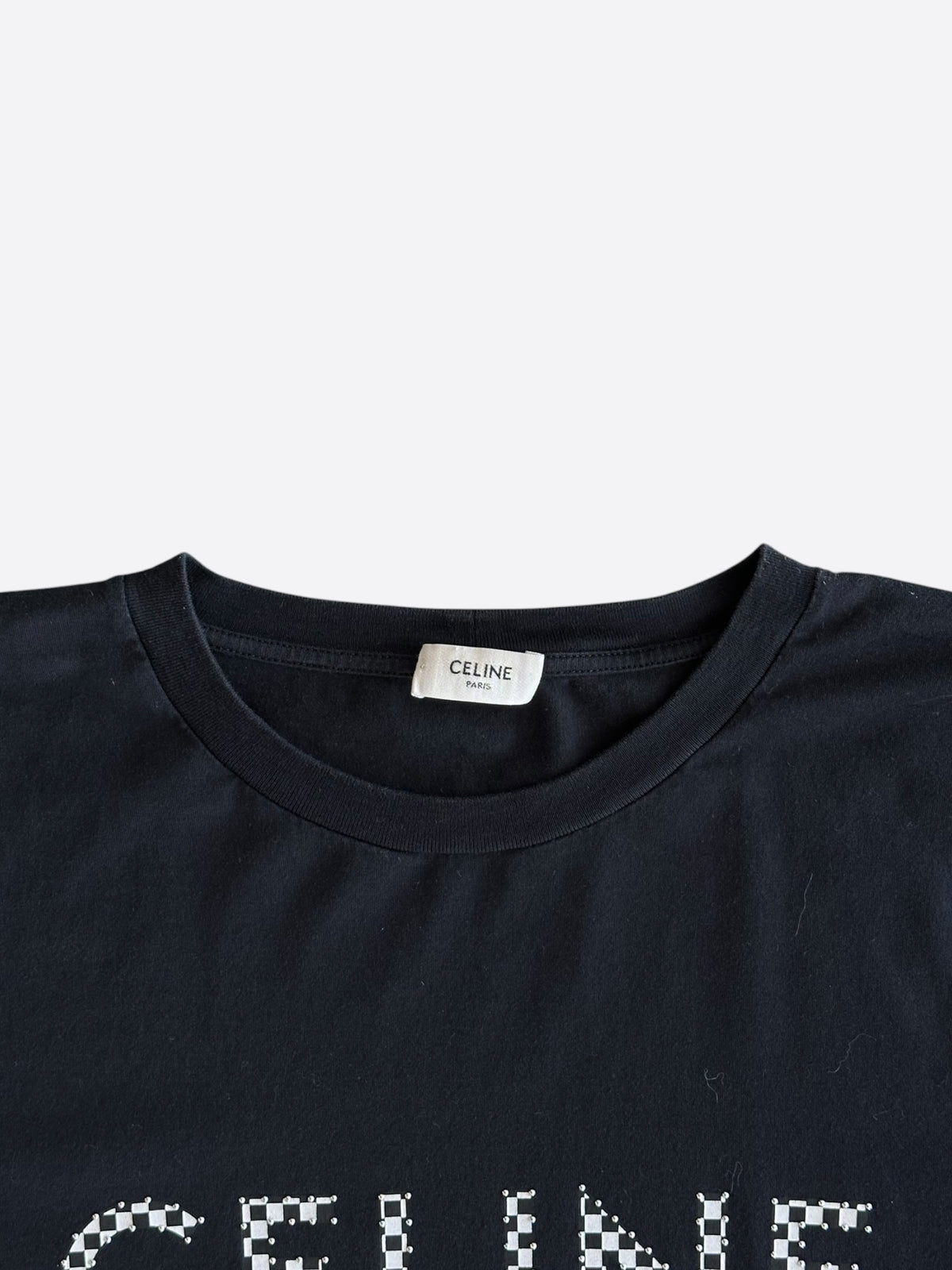 Celine Black & Checkered Studded Logo T-Shirt