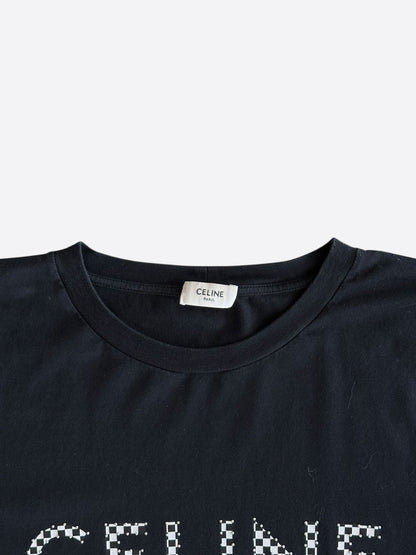 Celine Black & Checkered Studded Logo T-Shirt