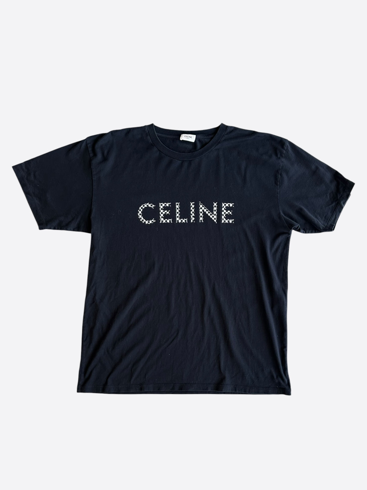 Celine Black & Checkered Studded Logo T-Shirt