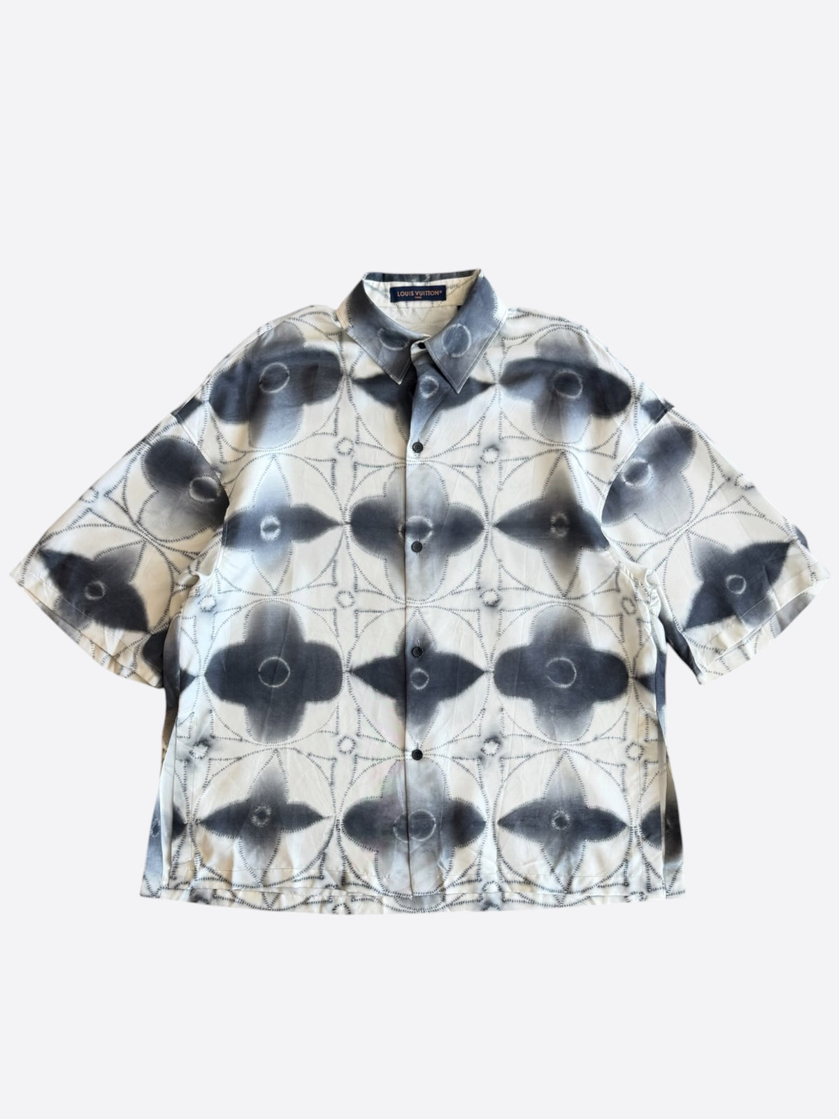 Louis Vuitton White & Grey Shibori Monogram Silk Button Up Shirt