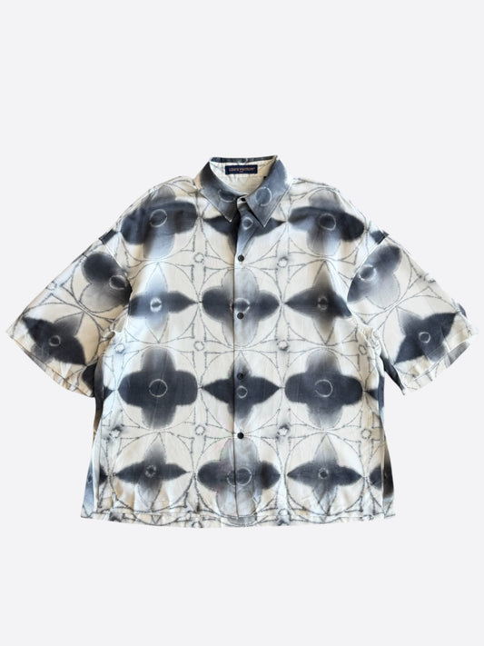 Louis Vuitton White & Grey Shibori Monogram Silk Button Up Shirt