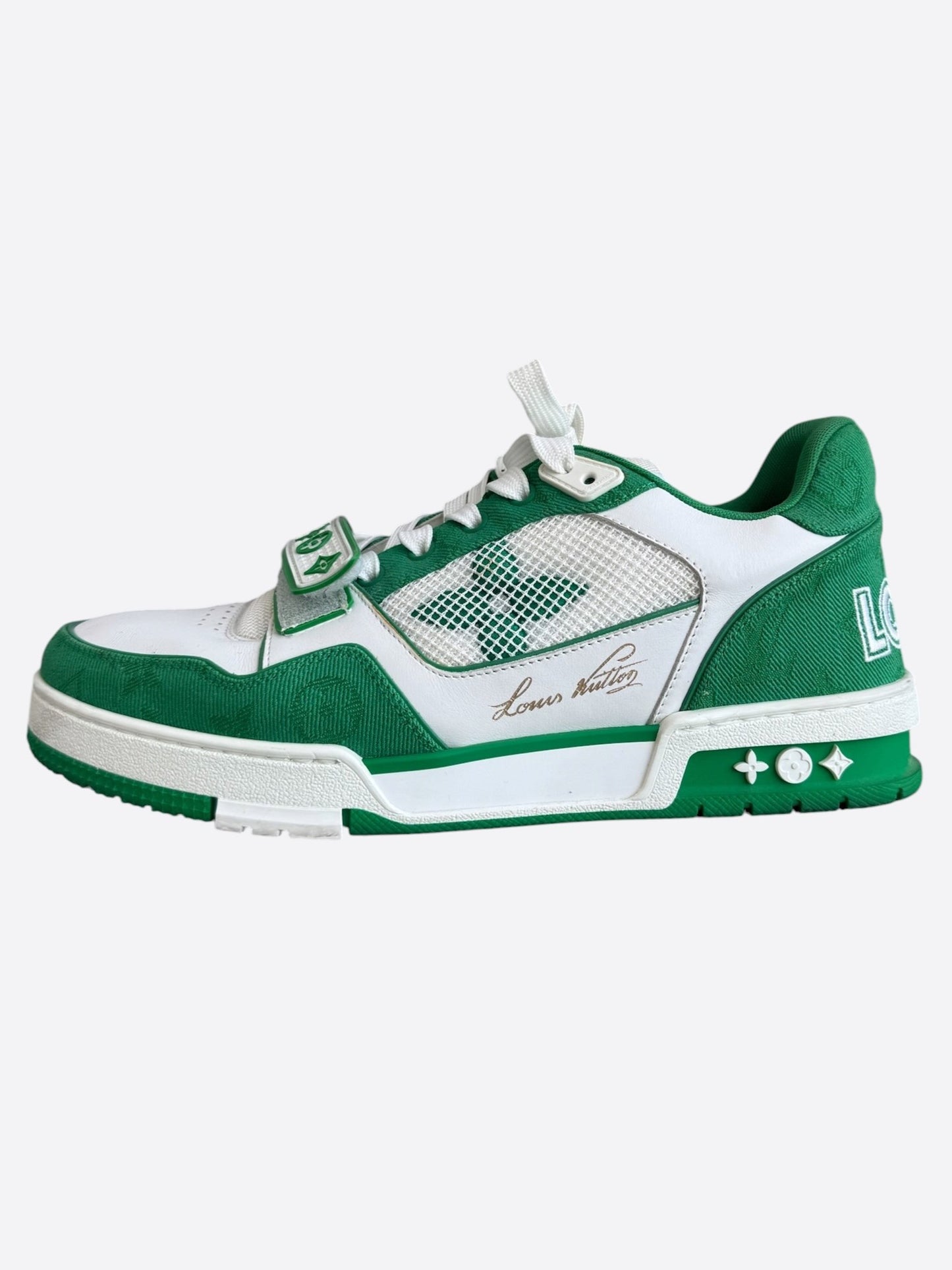 Louis Vuitton Green & White Denim Monogram Mesh Trainers