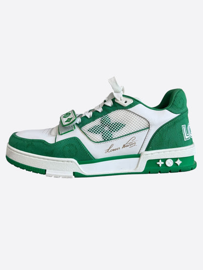 Louis Vuitton Green & White Denim Monogram Mesh Trainers