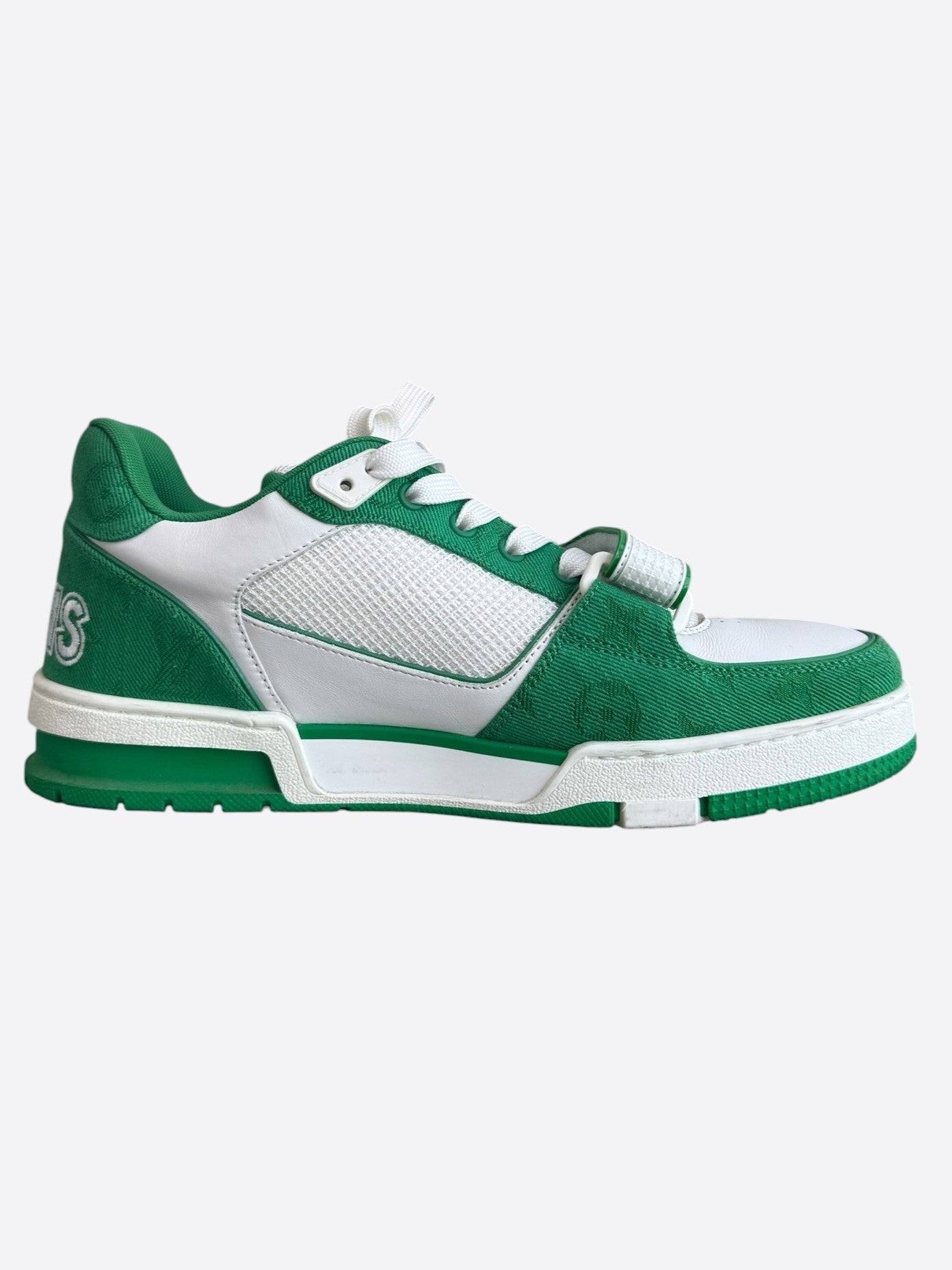 Louis Vuitton Green & White Denim Monogram Mesh Trainers