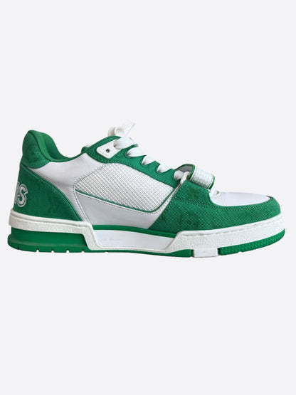 Louis Vuitton Green & White Denim Monogram Mesh Trainers