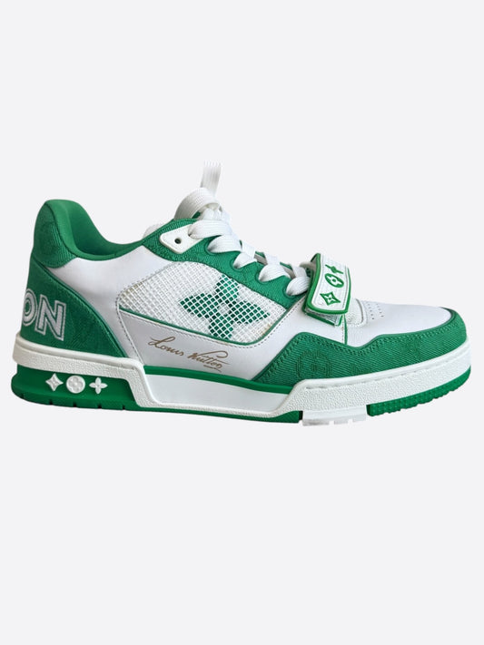 Louis Vuitton Green & White Denim Monogram Mesh Trainers