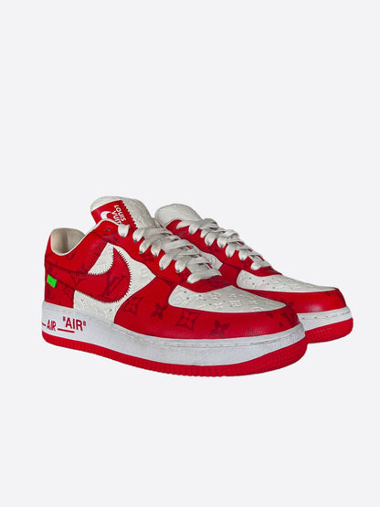 Louis Vuitton Nike Red & White Monogram Air Force 1 Sneakers