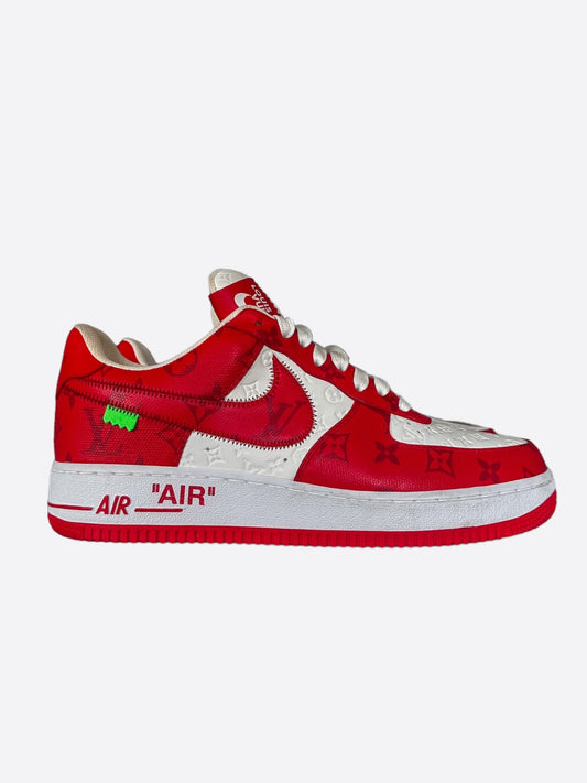 Louis Vuitton Nike Red & White Monogram Air Force 1 Sneakers