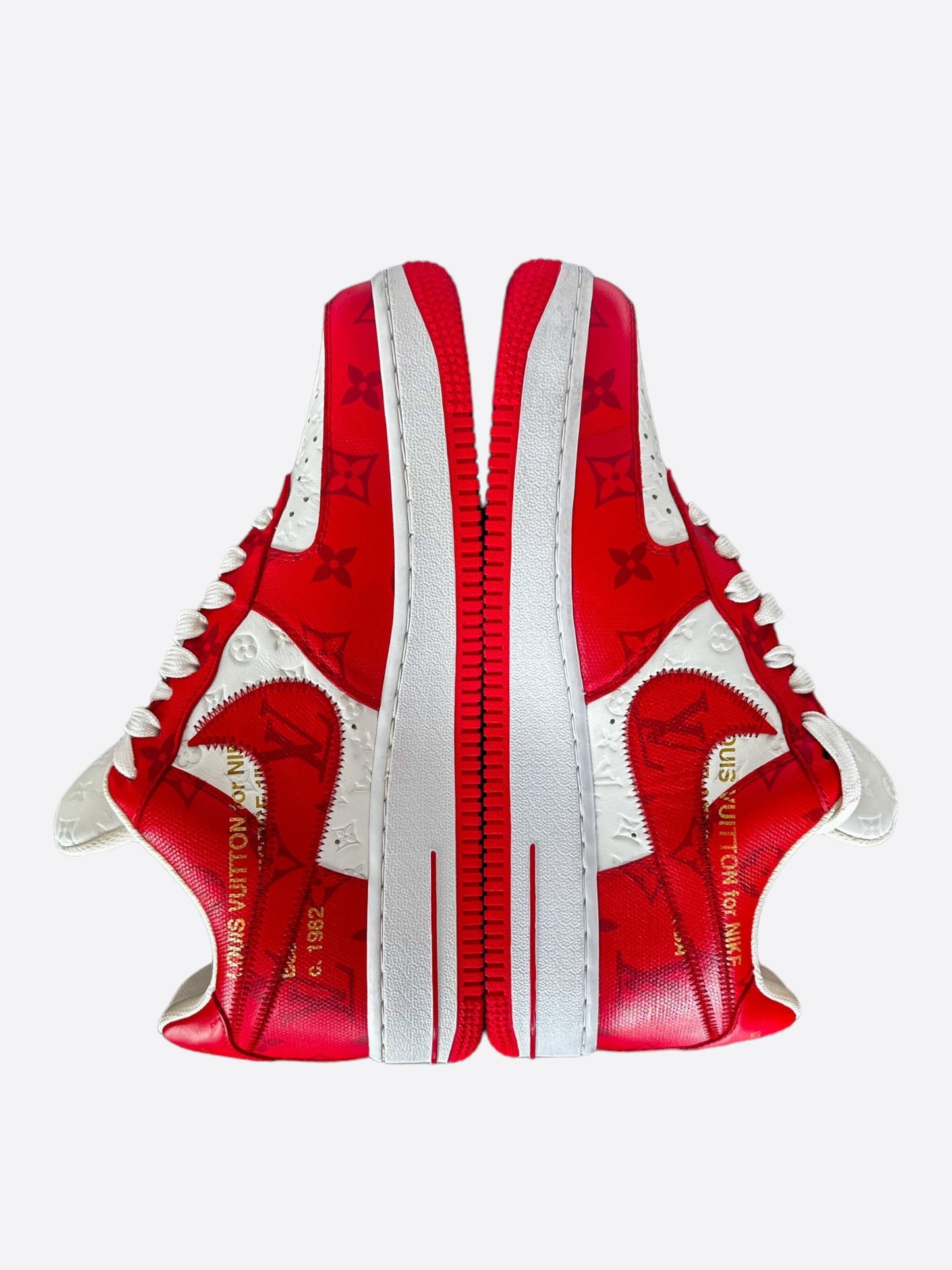 Louis Vuitton Nike Red & White Monogram Air Force 1 Sneakers