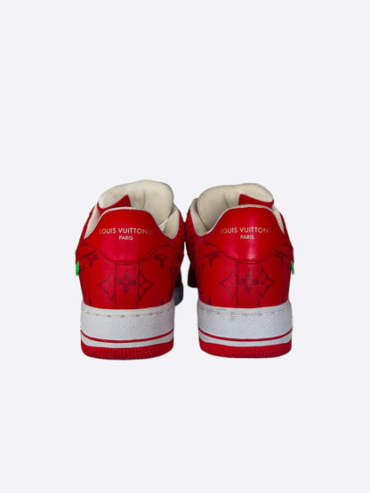 Louis Vuitton Nike Red & White Monogram Air Force 1 Sneakers