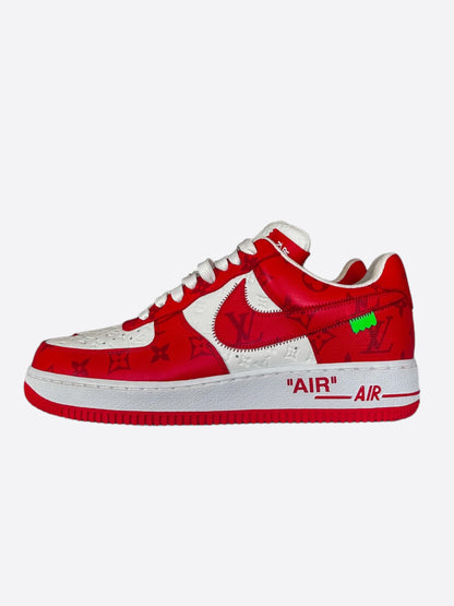 Louis Vuitton Nike Red & White Monogram Air Force 1 Sneakers