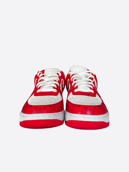 Louis Vuitton Nike Red & White Monogram Air Force 1 Sneakers