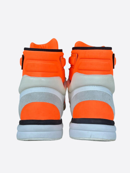 Chanel White & Orange CC Logo High Top Sneakers