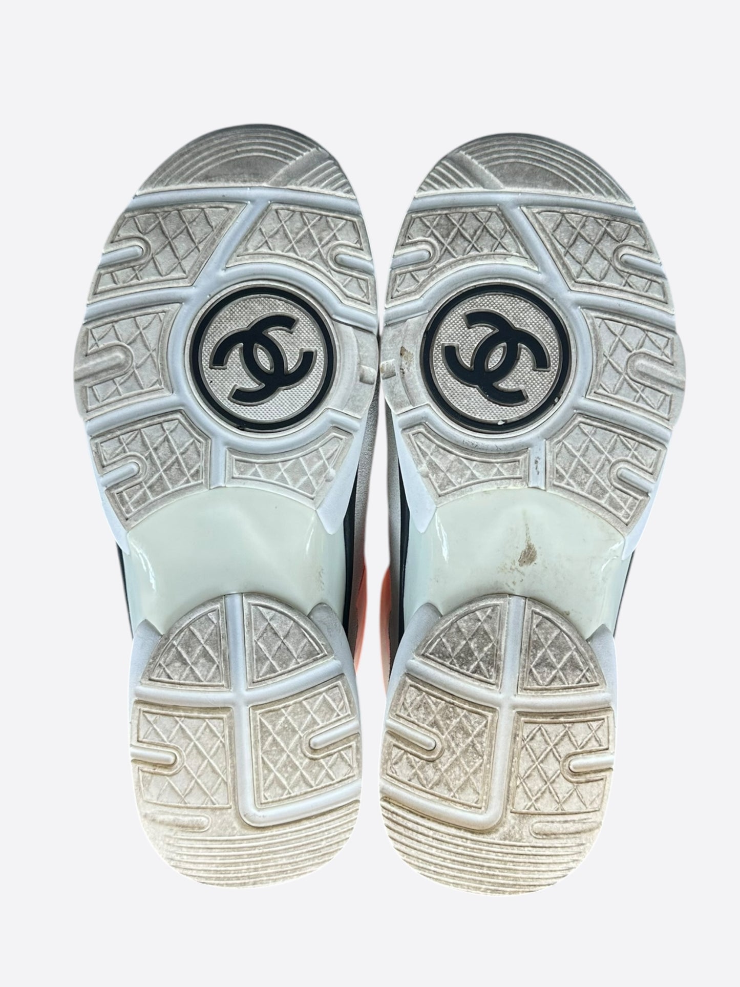 Chanel White & Orange CC Logo High Top Sneakers