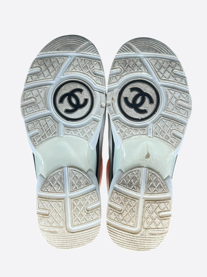 Chanel White & Orange CC Logo High Top Sneakers