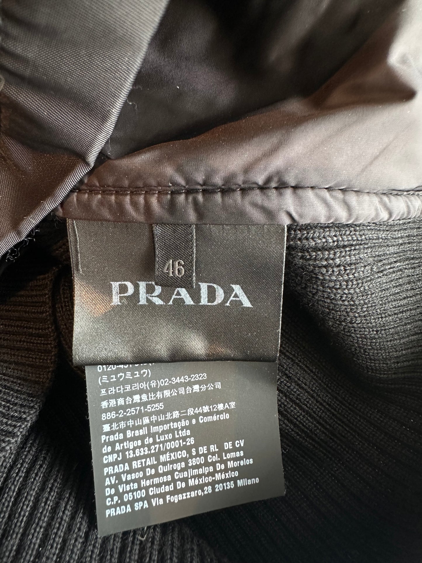 Prada Black Nylon Knit V-Neck Logo Sweater