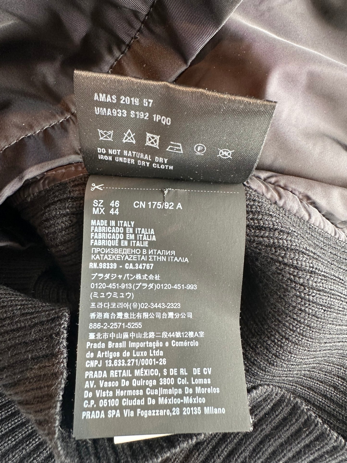 Prada Black Nylon Knit V-Neck Logo Sweater